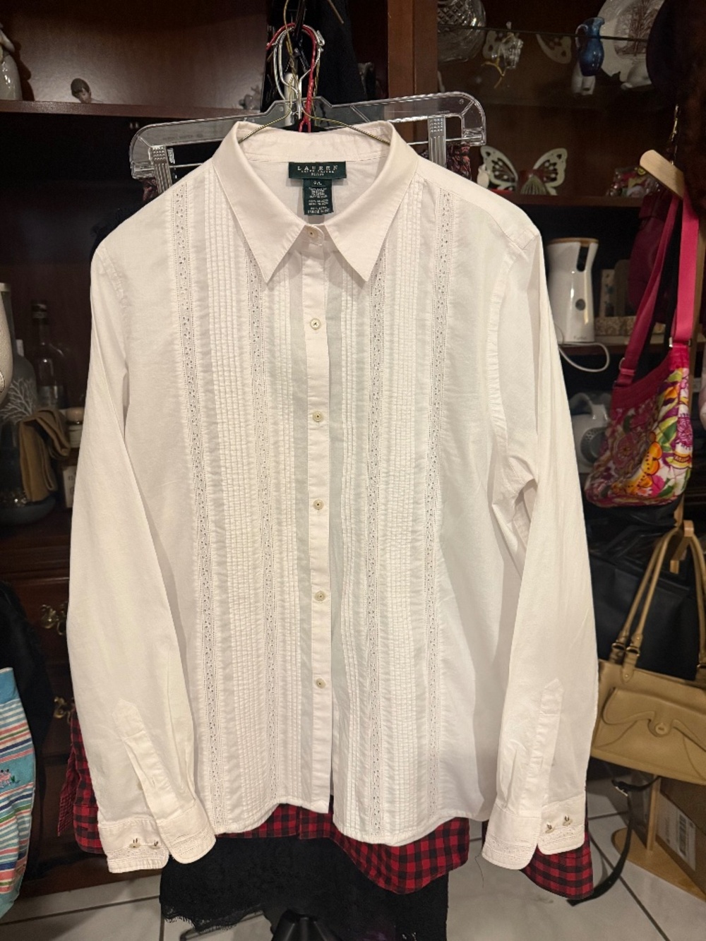 LAUREN RALPH LAUREN, WHITE PIN TUCK BLOUSE, PM